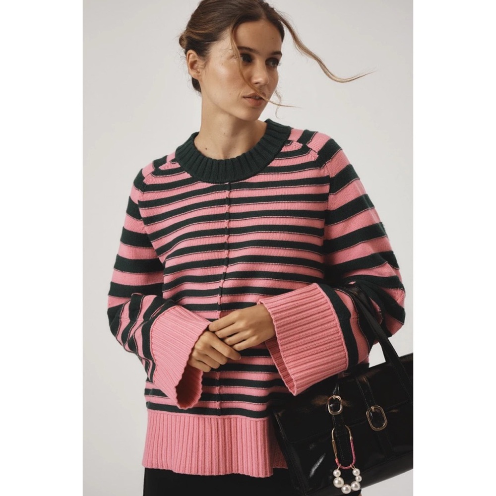 Anthropologie Pink and Green Striped Sweater